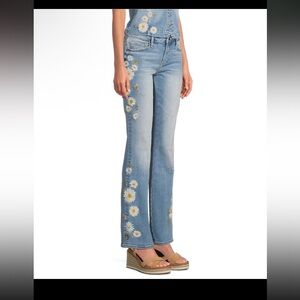 DRIFTWOOD Bumblebee Light Blue Daisy Embroidered Wide-Leg Jeans